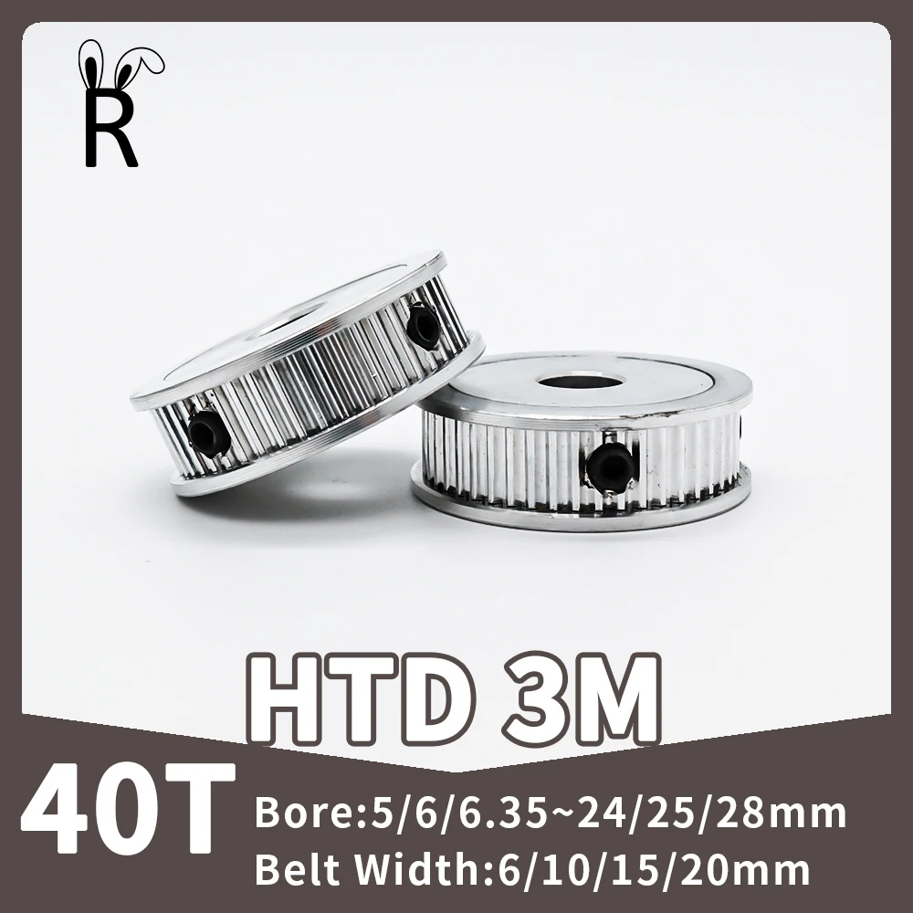 40Teeth HTD 3M Pulley Wheel Bore 5/6/7~24/25/28mm Timing Pulley Belt Width 6/10/15/20mm HTD3M 40T Belt Synchronous timing belt pulley timing pulley