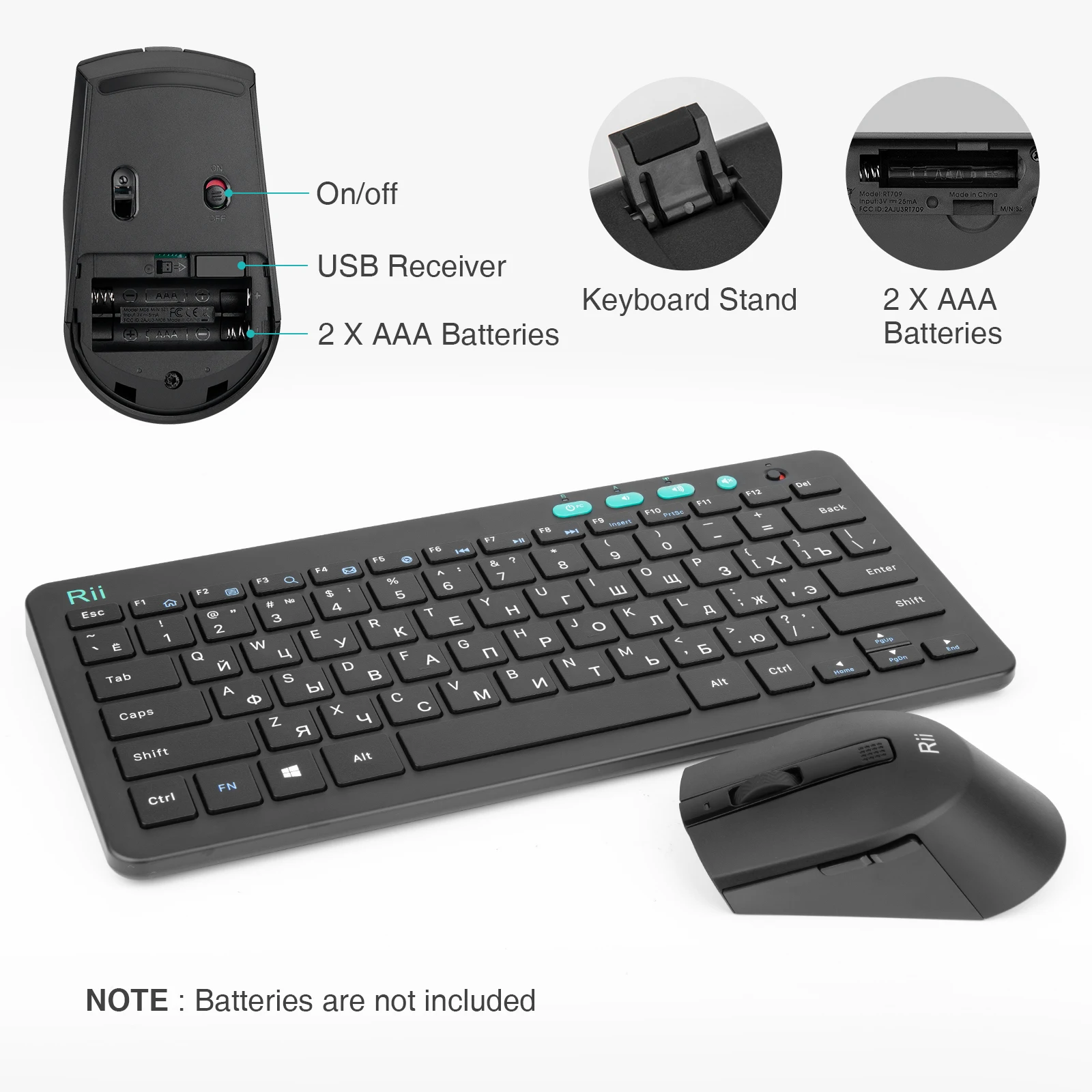 Combo sem Fio de Teclado e Mouse Russo Teclado Multimídia do Escritório para pc Laptop Desktop Negócios 2.4 Rii-rkm709 - Imagem 2