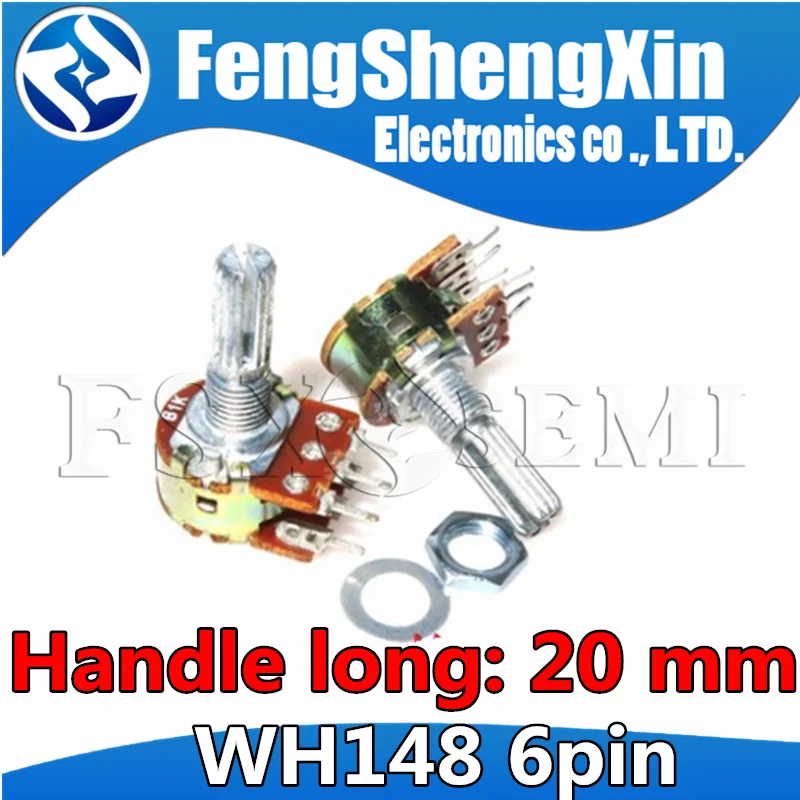 5pcs/lot Shaft 20mm 6Pin B1K B2K B5K B10K B20K B50K B100K B500K B1M WH148 Potentiometer 1K 2K 5K 10K 20K 50K 100K 500K 1M ohm 5pcs lot shaft 20mm 3pin b1k b2k b5k b10k b20k b50k b100k b500k b1m wh148 potentiometer 1k 2k 5k 10k 20k 50k 100k 500k 1m