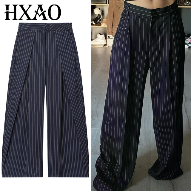 HXAO Striped Pleated Pants Women's Pants Autumn 2025 Ladies Baggy Wide Leg High Waist Pants Casual Oversize Trousers Harem Pants