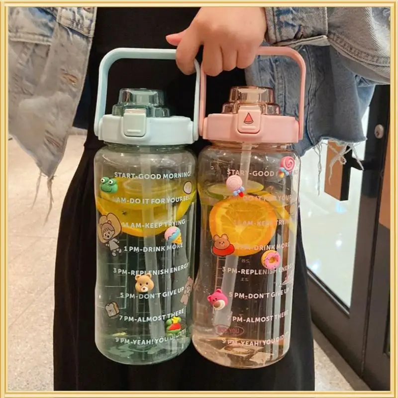 

2000 мл бутылка для воды, герметичная градиентная бутылка для воды, портативная пищевая Питьевая бутылка, большая емкость, соломенная чашка, домашние аксессуары