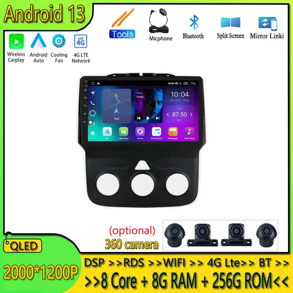 

Android 13 Car Multimedia Video Player radio DSP Carplay For Dodge Ram 1500 2500 3500 2013-2018 GPS Stereo 4G Lte WIFI DVR