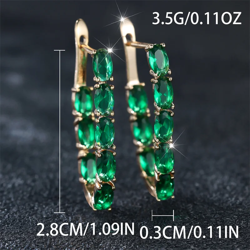 Cute Female Green Oval Stone Clip Earrings Charm Gold Color Zircon Wedding Jewelry For Women