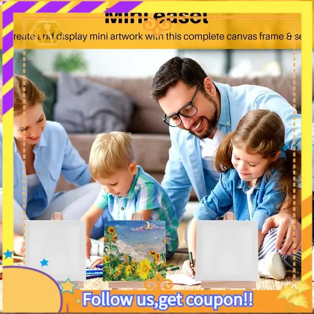 Latest-24Set Artists 5 Inch Mini Easel +3 Inch X3 Inch Mini Canvas Set Painting Craft DIY Drawing Small Table Easel Gift 2