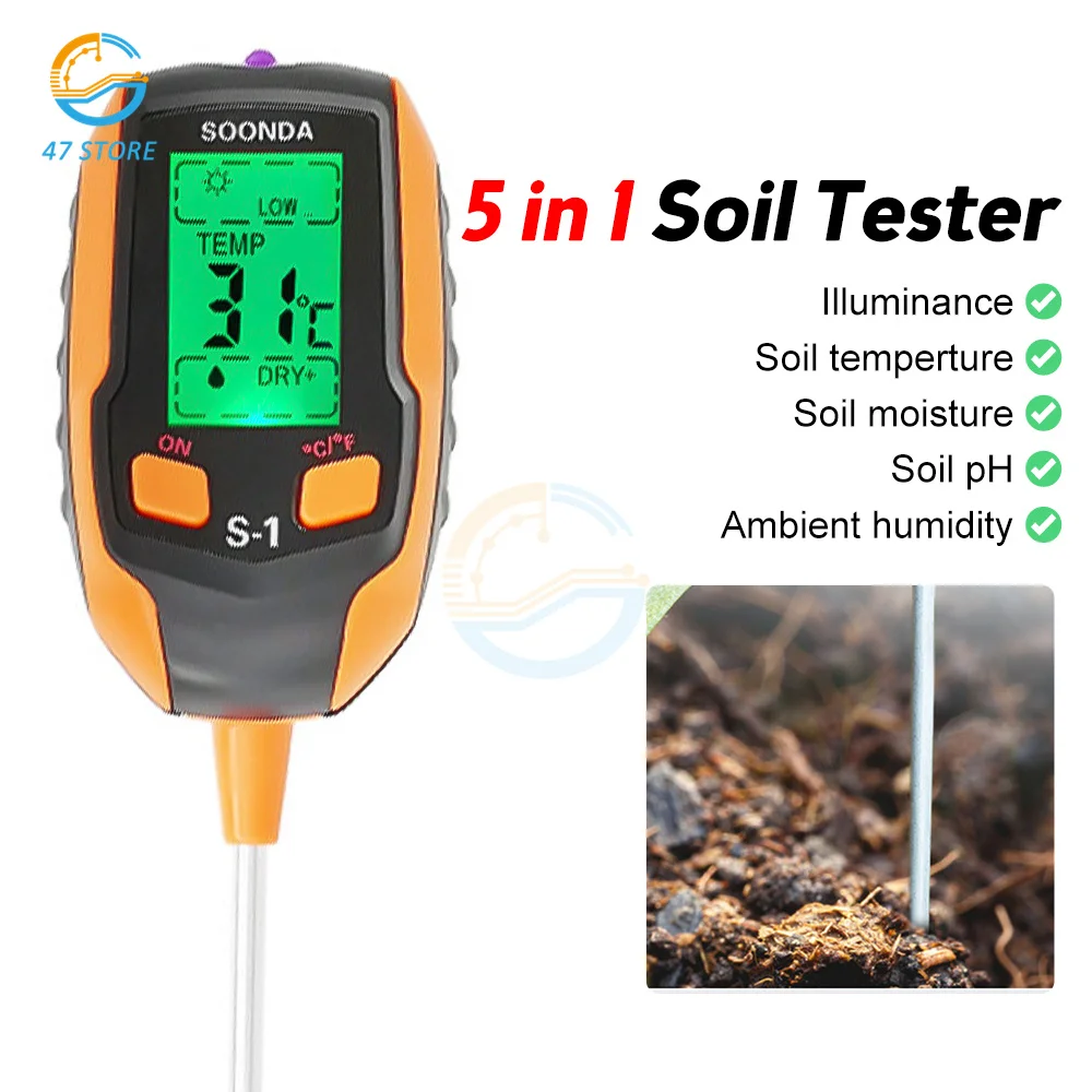 

New 5 In 1 Ph Soil Tester Moisture Acidity Tester Flower Pot Moisture Meter Ph Meter Water Quality Monitor for Plant Garden Home