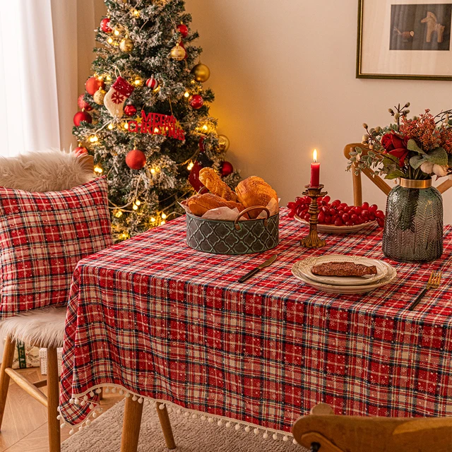 1 Peça Natal Xadrez Impresso Toalha De Mesa , Adequado Para Hotel ,  Restaurante , Casa Decoração De Jantar Tabela