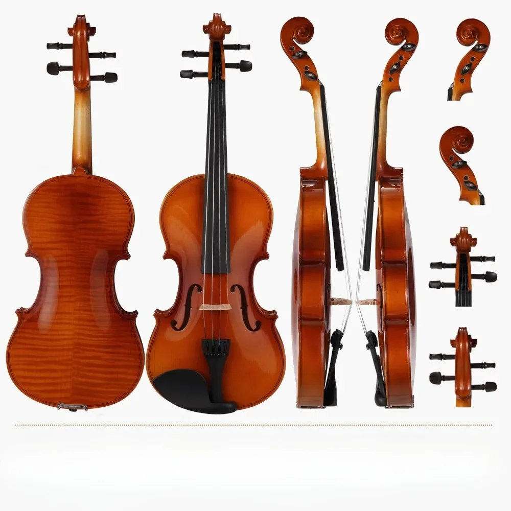 Violin 4/4 Full Size Kit, Violin Fiddle Set for Beginner Adults Student with Rosewood Bow, Extra Strings & Bridge, 2 Rosins