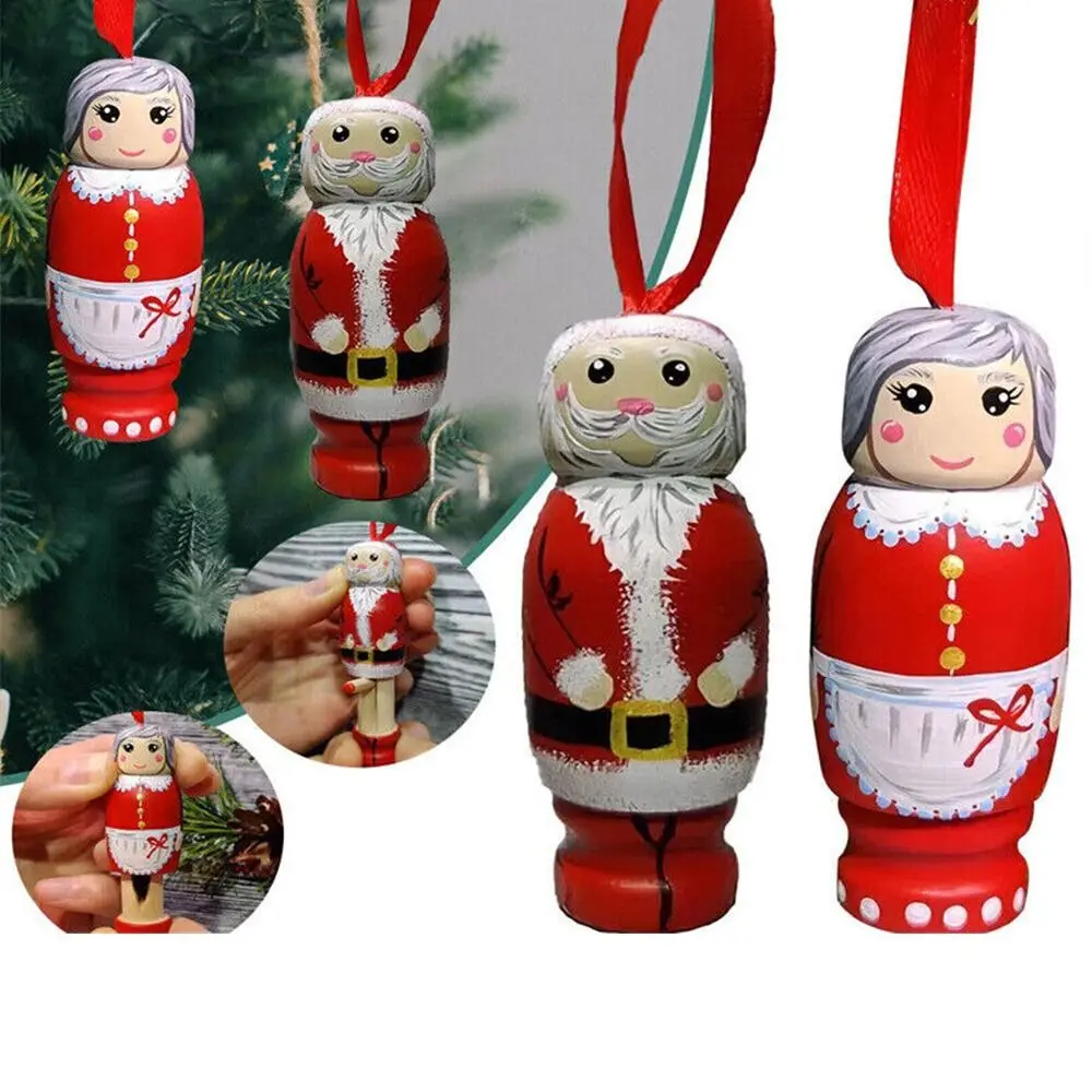 

Funny Santa Christmas Tree Ornament Hanging Decoration Holiday Party Decors Creative DIY Wood Hanging Decor High Quality