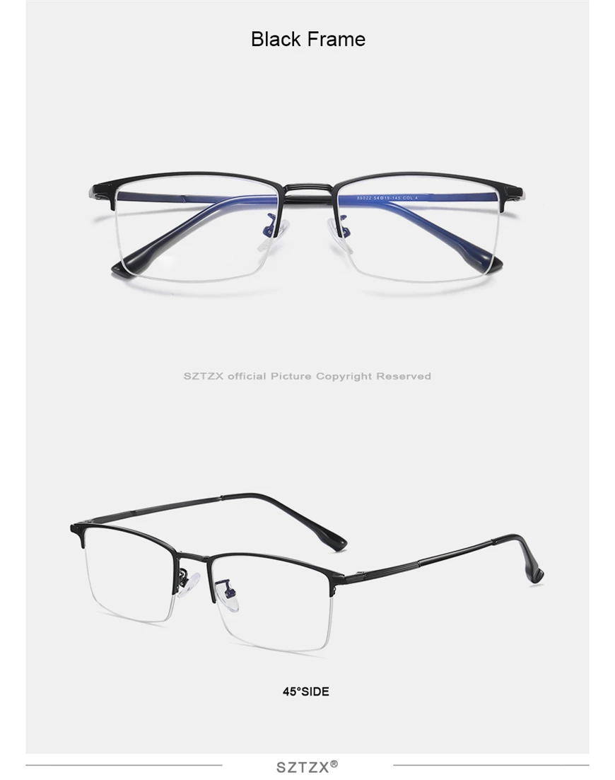 SZTZX Männer Business Halbrahmen Lesebrille Photochrome Anti Blue Ray Myopie Brille Hyperopie Brillen Rahmen – Detail 17