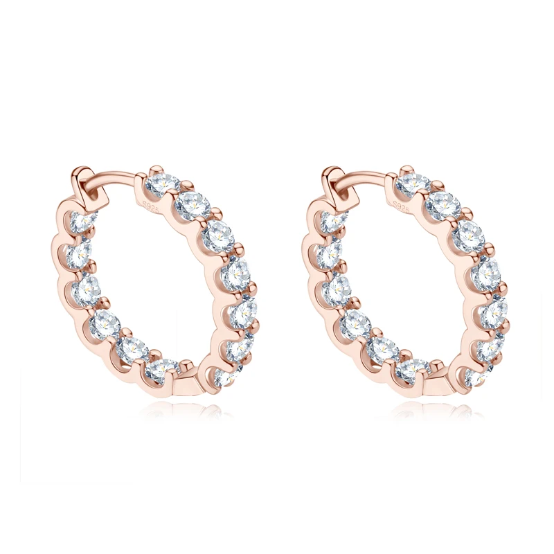 IOGOU Rose Gold Hoops Real 100% 925 Sterling Silver Earrings 3mm Moissanite With GRA Women Sparkling Fine Jewelry Trend 2023