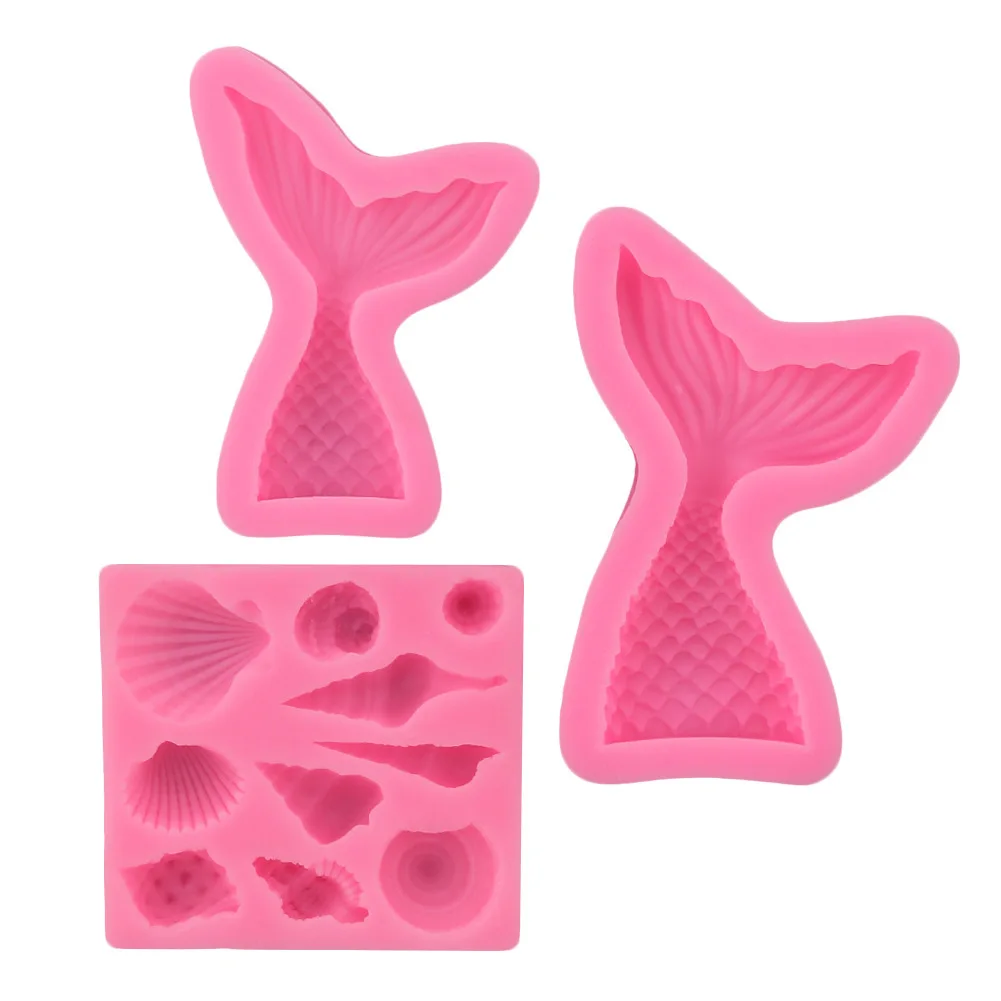 

3 PC Silicone Mold Mermaid Tail Conch patten Gum Paste Chocolate Fondant Cake Molds Candy Molds party Cupcake Decorating Tools
