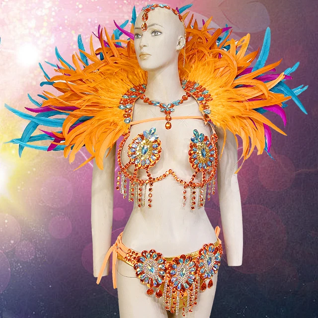 Samba Carnival Bra Orange Stone Belly dancing WIRE BRA FREE