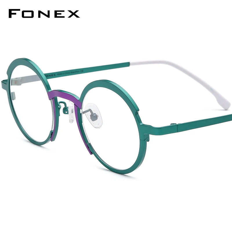 FONEX Colorful Titanium Glasses Frame Women 2024 New Fashion Retro Round Eyeglasses Eyewear F85773