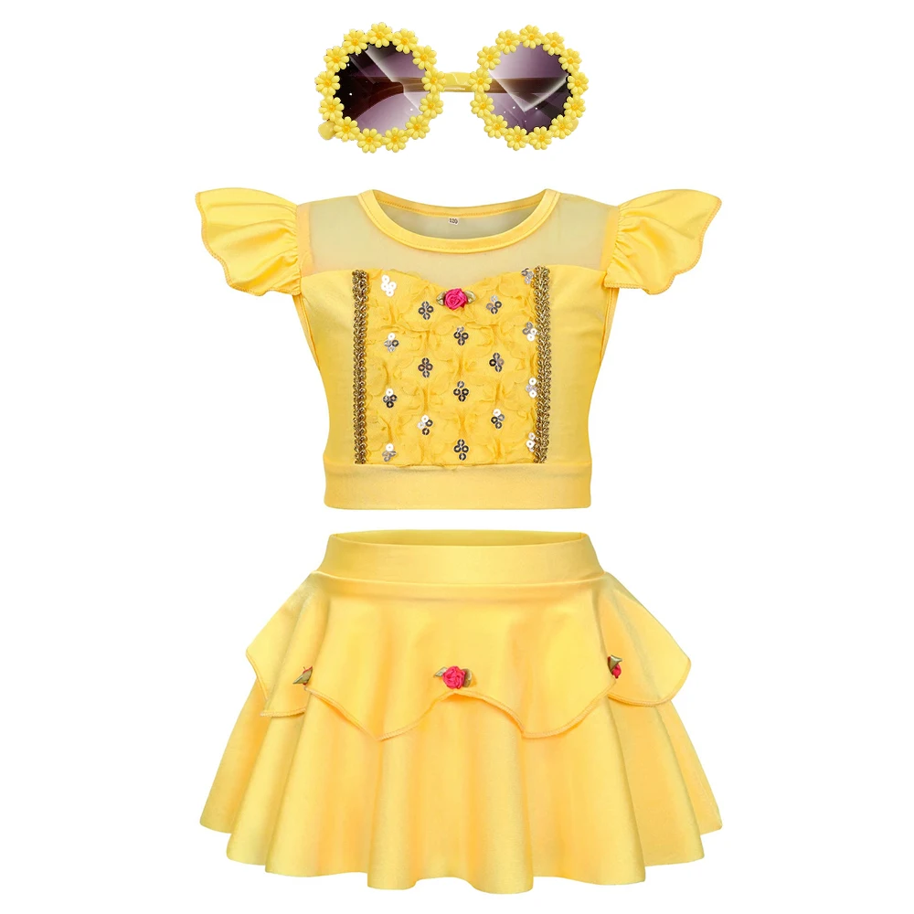 thumbnail image 1 of Disney-traje de baño de La Sirenita Ariel para niña, conjunto de 2 piezas de Minnie Mouse, princesa Blancanieves, Rapunzel, Bikini para playa, 1 of 5