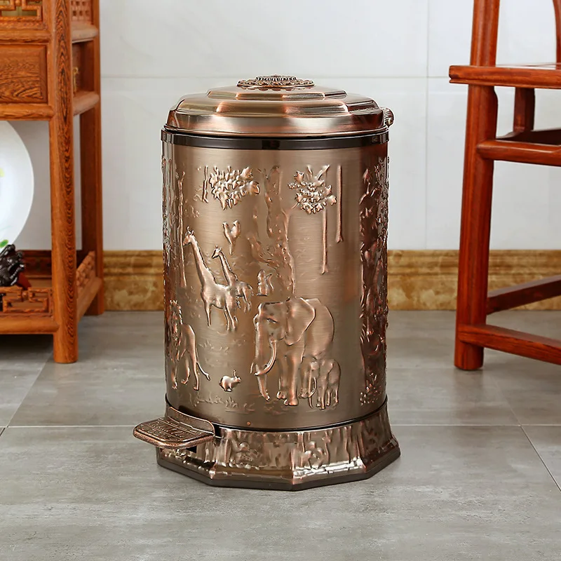Household Garbage Can Pedal European Style Living Room Retro American Kitchen Bathroom StainlessSteel With Cover Trash Bin