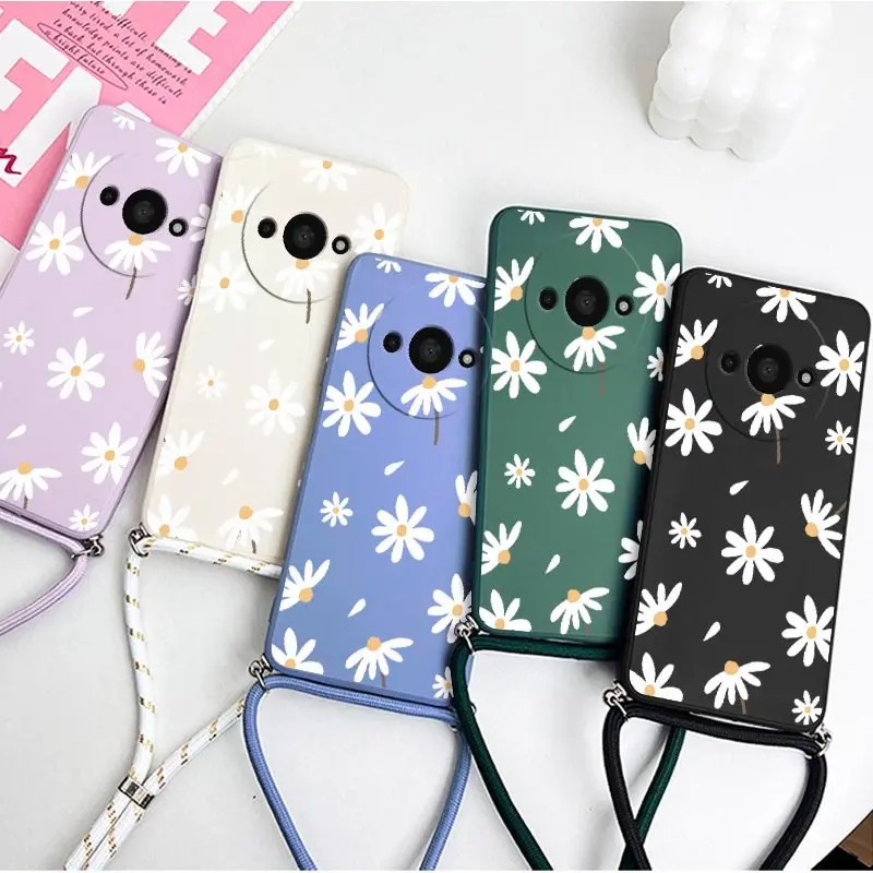 A3 Fallen Flowers Lanyard Silicone Phone Case Cover