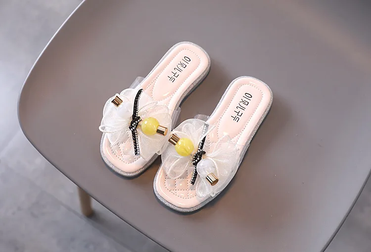 Toddler Girl Slippers Summer Children Shoes Lace Bow Princess Girls Sandals Transparent Flip Flops Soft Bottom Slip Kids Shoes children's shoes for high arches