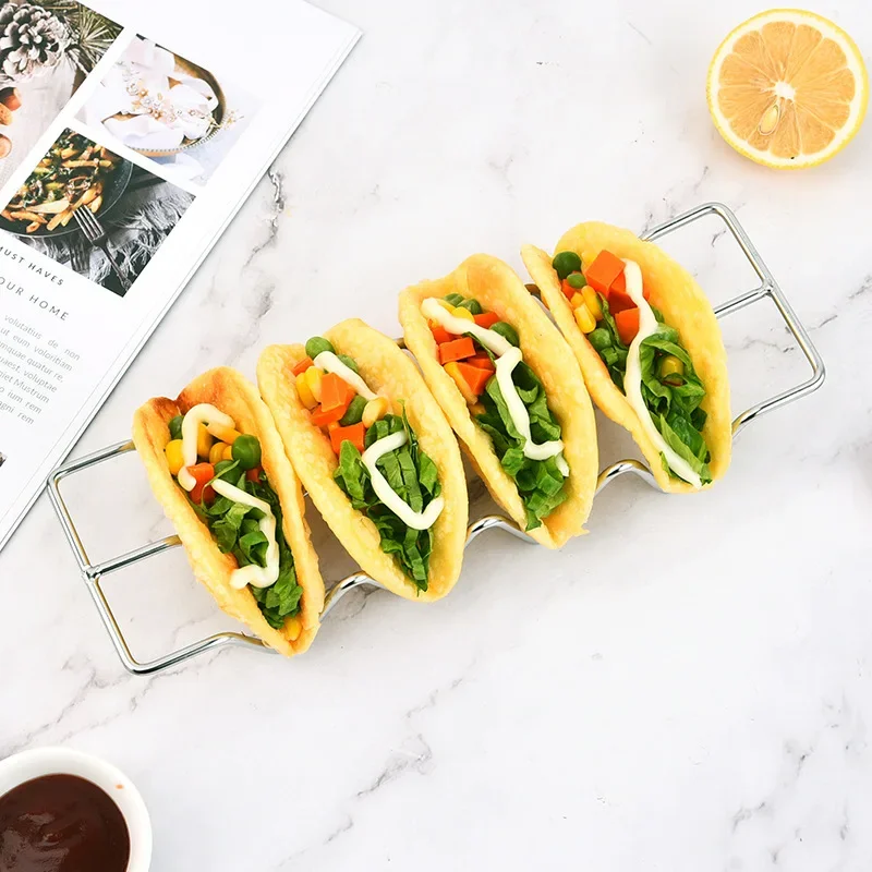 Taco Holder 1pcs Stainless Steel Taco Holders Wave Shape Mexican Food Rack Hard Shells Hot Dog Holder Stand Rack Display Kitchen Gadgets