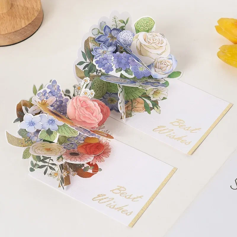 

Half masked three-dimensional flower greeting card creative minimalist card bouquet 3D Thanksgiving blessings