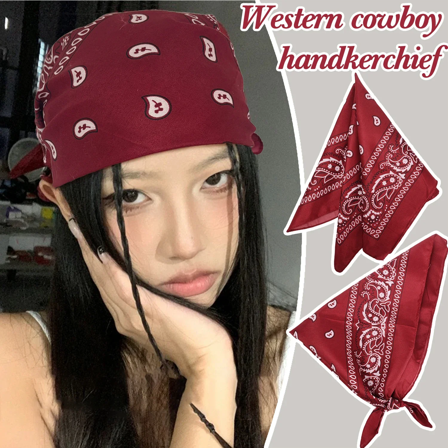 New Fashion Hip Hop Wine Red Hair Scarf Unisex Retro Square Scarves Headwear Bandanna Hair Band Neck Wrist Wrap Band Accessories