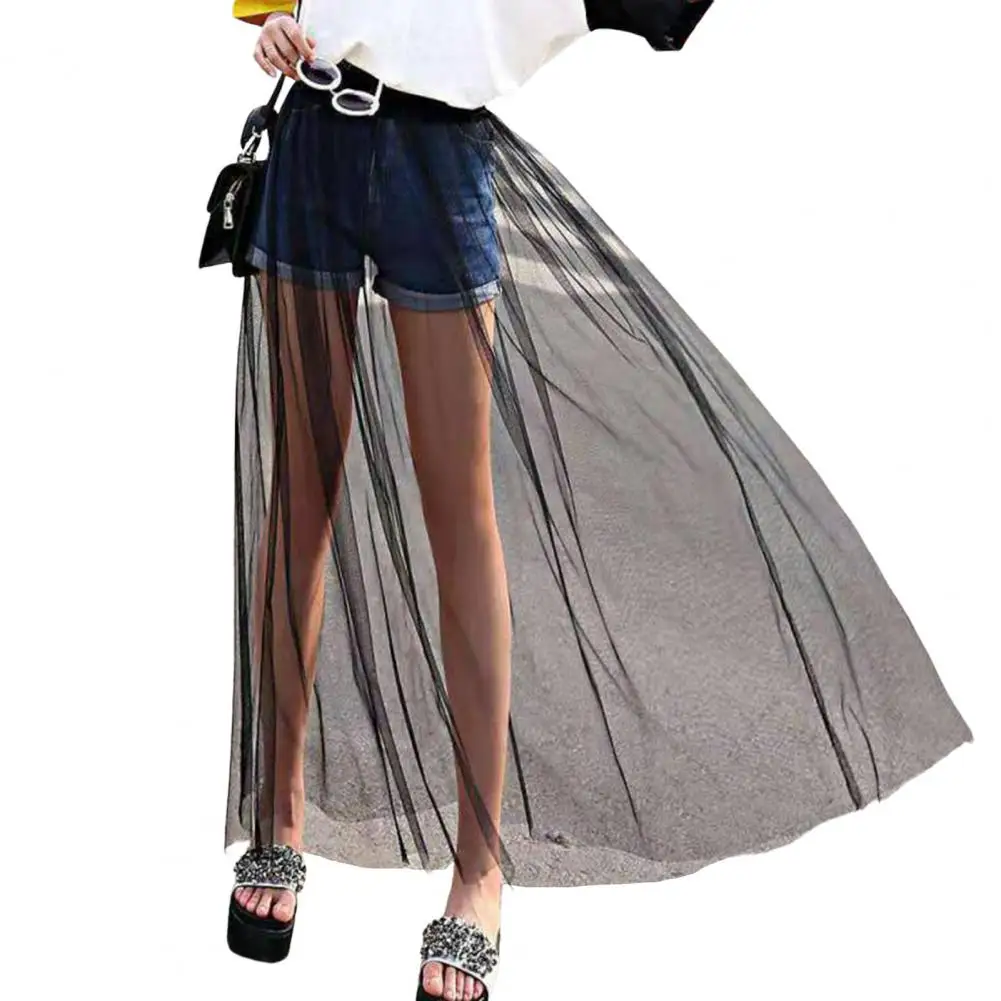 

New Single-layer See-through Mesh Gauze Skirt Stylish Charming Elegant Trendy Transparent Knee-Length Black White Skirt