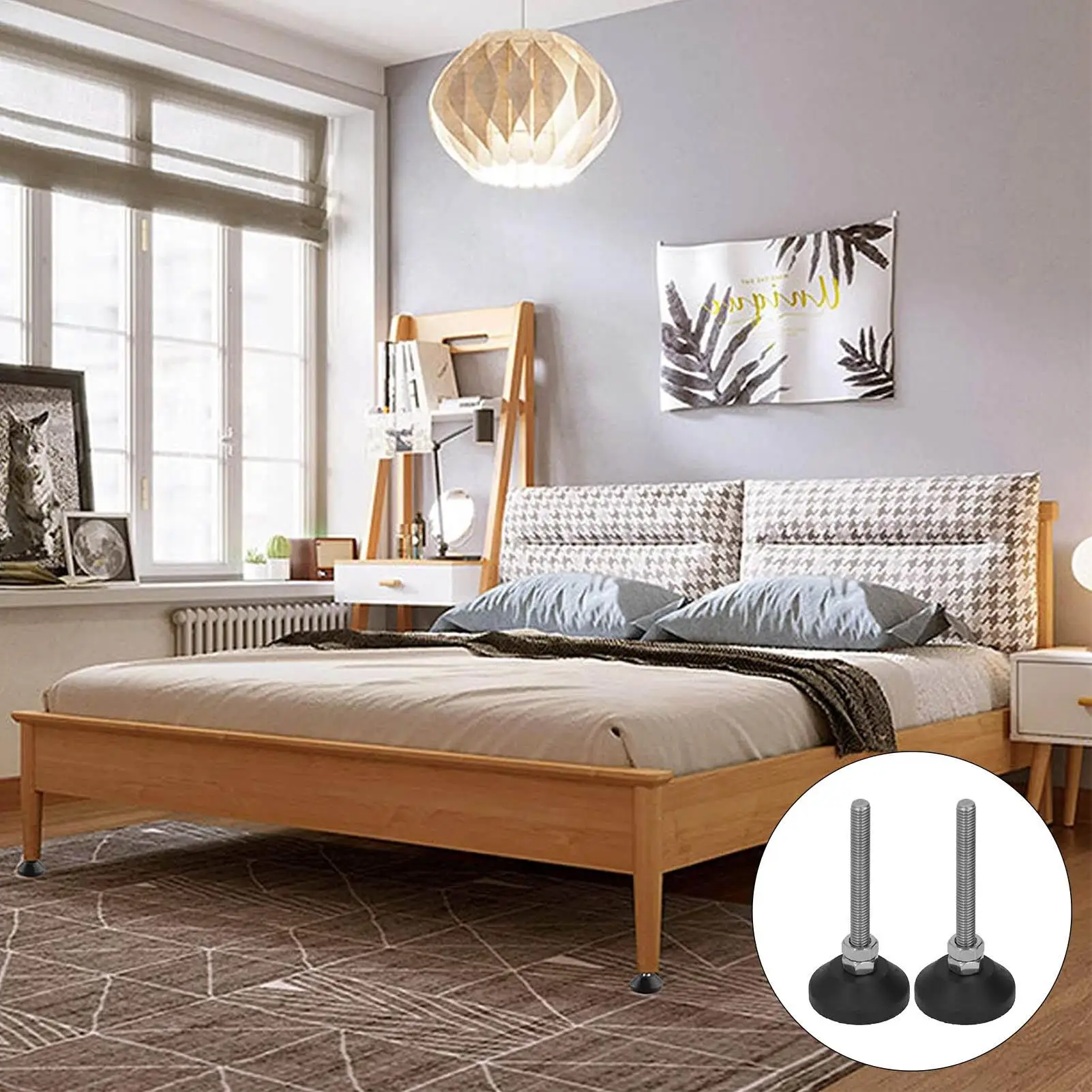 2PCS Adjustable Furniture Glide Leveling Pads, Load-Bearing 90/150KG, Nylon Rubber Base D30/D50/D60/D80