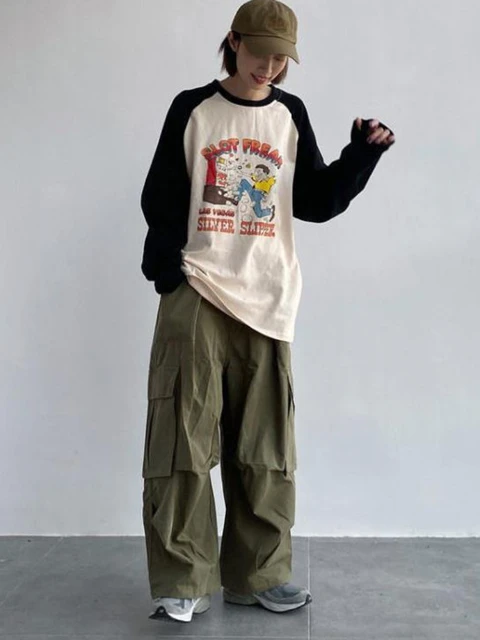 Summer Parachute Black Pants Women Hippie Streetwear Oversize Pockets Cargo  Trousers Harajuku Wide Leg Baggy Sweatpants Women