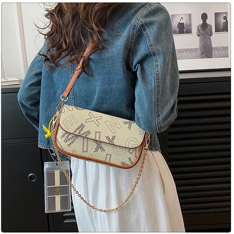 Niche Women'S Bags 2023 New Fashion Printed Chain Crossbody Bag Multi-Shoulder Strap Shoulder Leather Handbag Small Square Bag