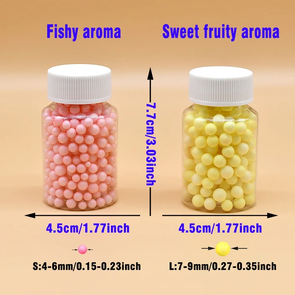Description Picture 3 of itemMNFT 2Bottled Carp Fishing Floats Floating Water Ball Baits Meaty and Fruitacid Buoyant Particles Soft Bead Popup Fishing Bait