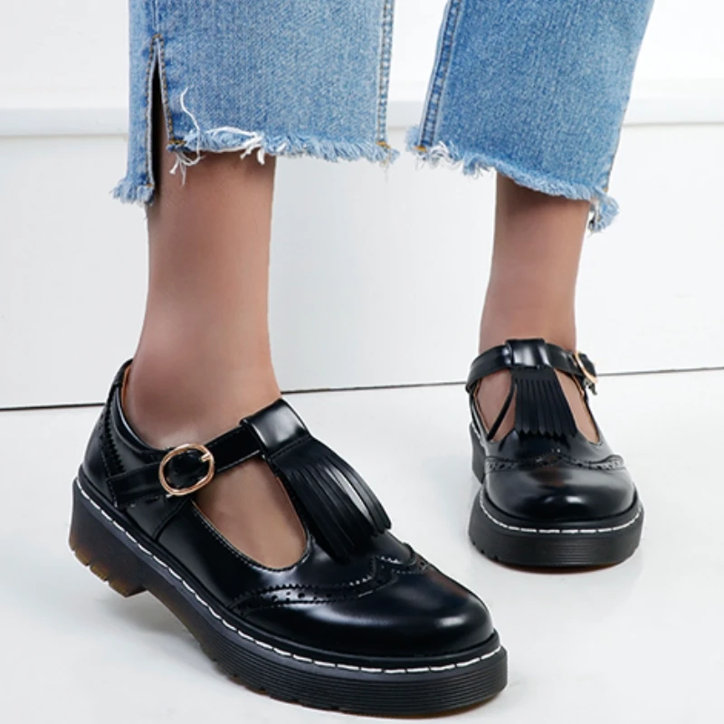 Spring Women's Flats Shoes Comfortable Black Brown Oxford Shoes For Women Loafers Designers T strap Casual Footwear Ladies