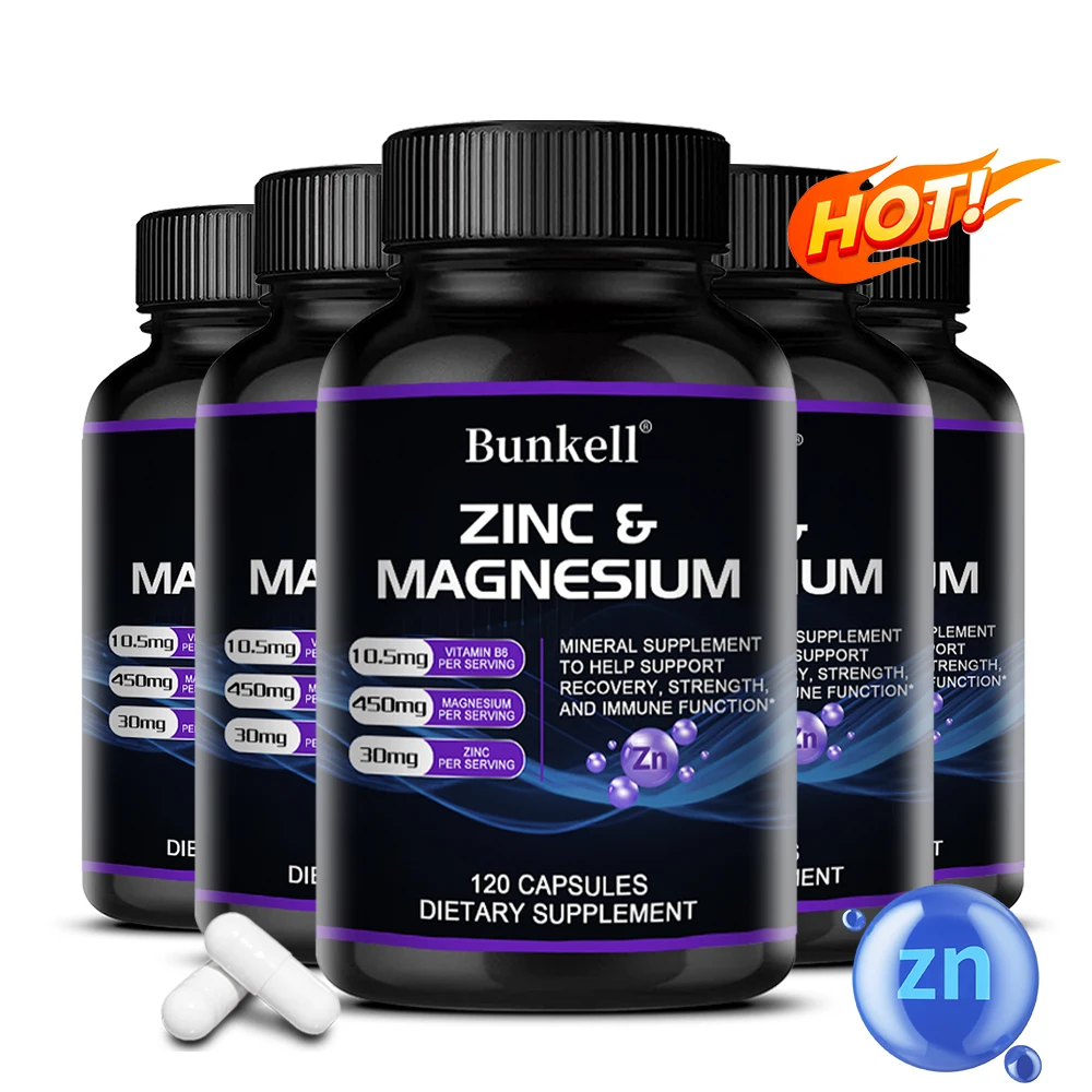 

Magnesium Zinc Capsules - Vitamin/Mineral Blend Supplement - Vitamin B6, Bone, Muscle, Cognition & Immune, Gluten Free, Non-GMO