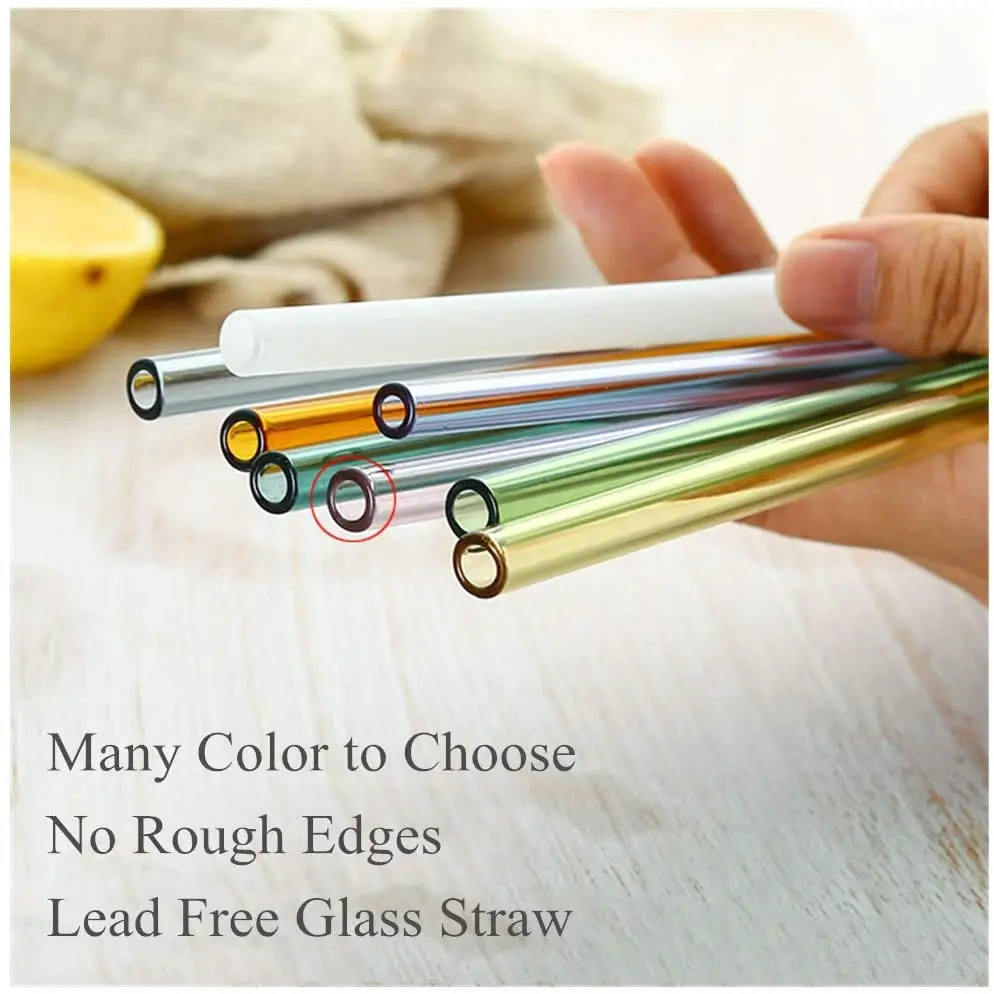 8 Colors Reusable Drinking Glass Straws Eco-Friendly High Borosilicate Glass Straw for Smoothie Milkshakes Drinks Bar Accessoroy For glass straw set,drinking straws