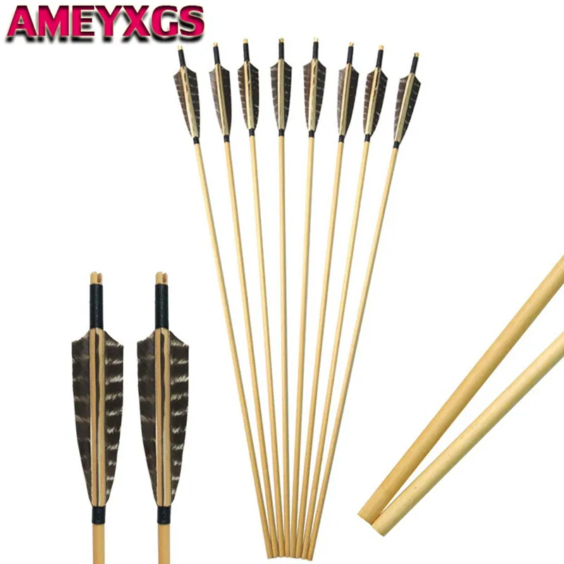 

6/12Pcs 31" Archery Handmade Wooden Arrows 5" Turkey Feather Arrows DIY Toold For Bow Arrow Outdoor Hunting Shooting Accessories