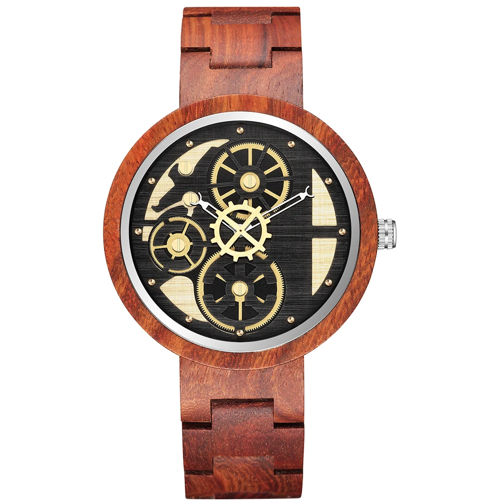 Antique Quartz Watches Men Creative Wall Clock Wooden Wristwatch Unique Gear Decoration Dial relogio masculino Fashion Box Gifts 10 wooden decorative wall clock