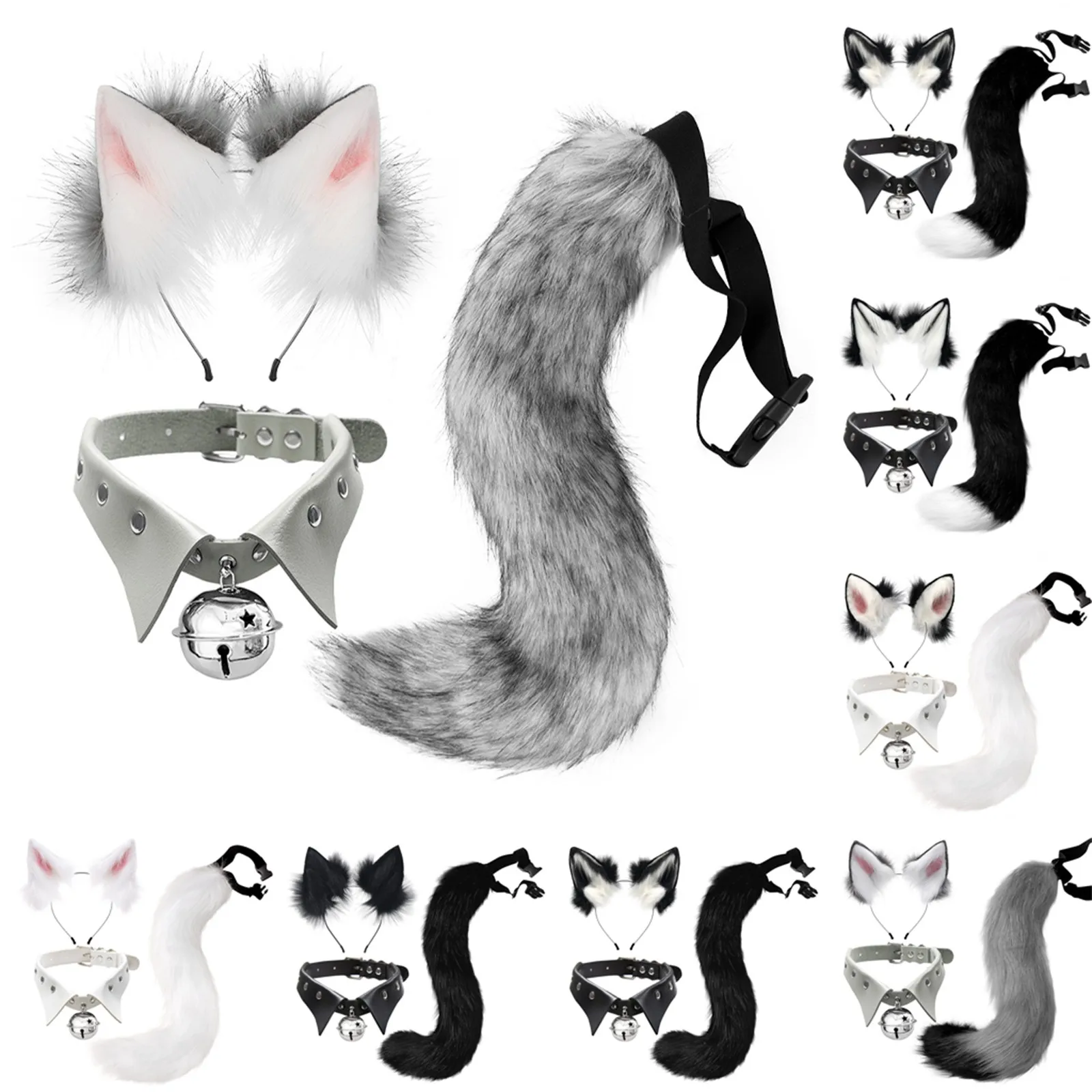 

Gothic Style Suit Simulation Plush Animal Ears And Tail Collar Three-Pieces Set Toys Cosplay Accessories Hair Accessories Set