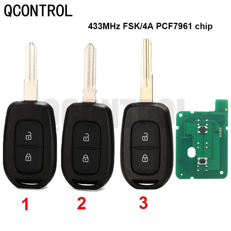 QCONTROL Remote 2 Button Car Key 433mhz with PCF7961M HITAG AES Chip for Renault Sandero Dacia Logan Lodgy Dokker Duster 2016 qcontrol 433mhz remote 3 button car key for renault sandero dacia logan lodgy dokker duster 2016 with pcf7961m hitag aes chip