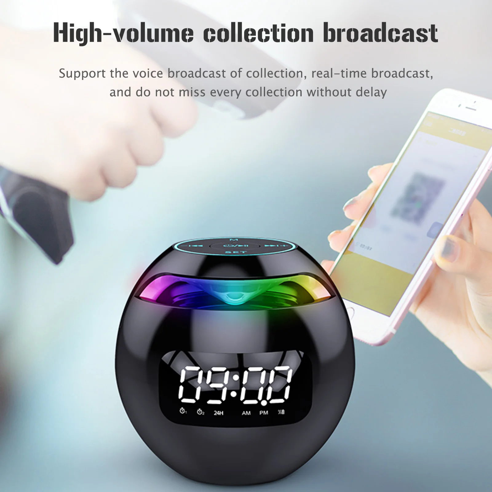 Spherical Music Player Clock 2000mah Led Screen Desk Clocks Bluetooth