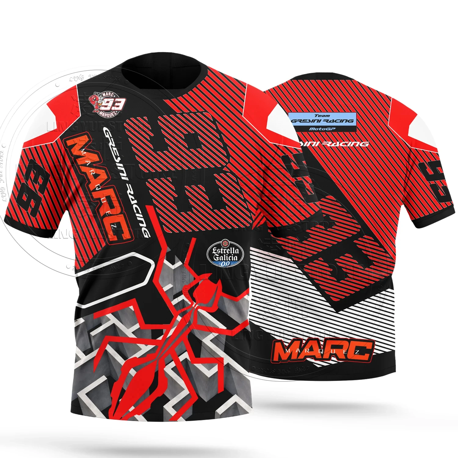 2024New Casual Traspirante T-Shirt Labirinto Ant Grensini Racing Marc Marquez No.93 Estate Da Uomo Alla Moda Moto Ragazzo A Maniche Corte