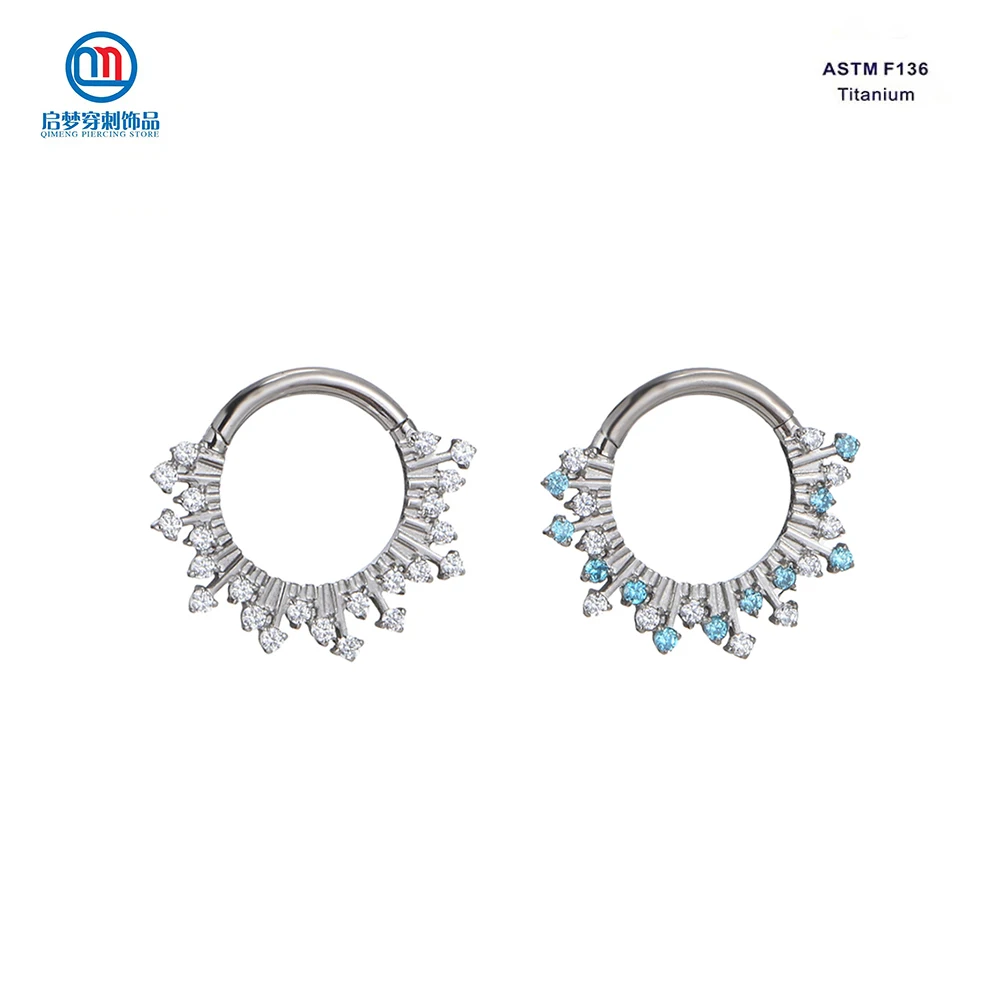 

QM 1PCS ASTM F136 Titanium Fashion Zircon Clicker Hoop Nose Ring Earrings Body Piercing Jewelry