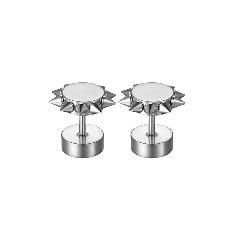 2pcs Punk Spike Clip-On Earrings - Stainless Steel Rivet Studs, No Piercing Needed