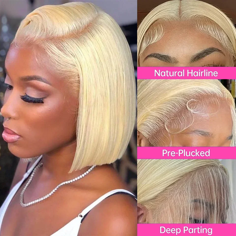 Short Bob Wig 613 Honey Blonde Color Brazilian Straight Bob Wig HD Lace Front Human Hair Wigs 13x4 13x6 Lace Frontal Wigs human hair wig