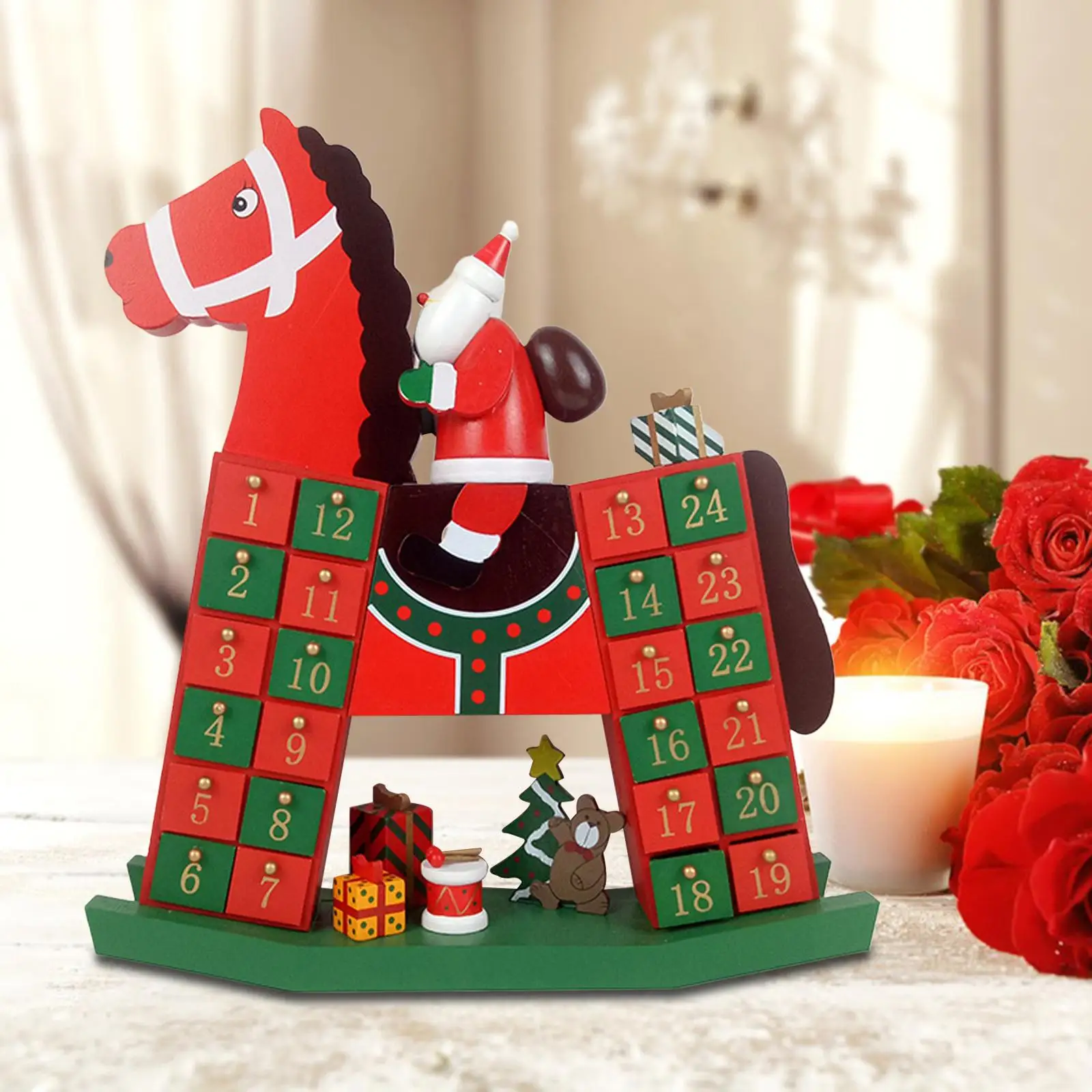 Advent Calendar Decorative 24 Day Advent Calendar Ornament Santa Riding Horse Tabletop Desk