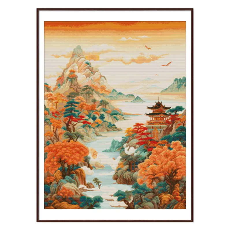 

11CT Chinese Landscape Embroidery DIY Printed Kits Cross Stitch Thread Needlework Sets Home Decor Crafts 85X109CM