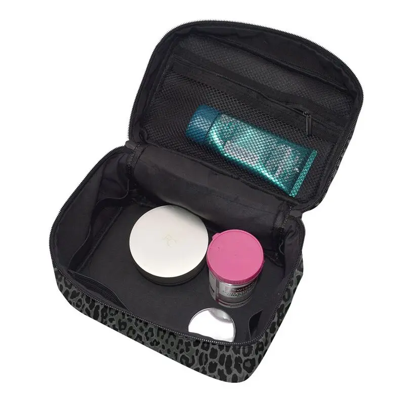 Black Leopard Makeup Organizer Bag for Travel Women Vertical Storage Multifunctional Cosmetics Toiletry Bag for Skincare 4