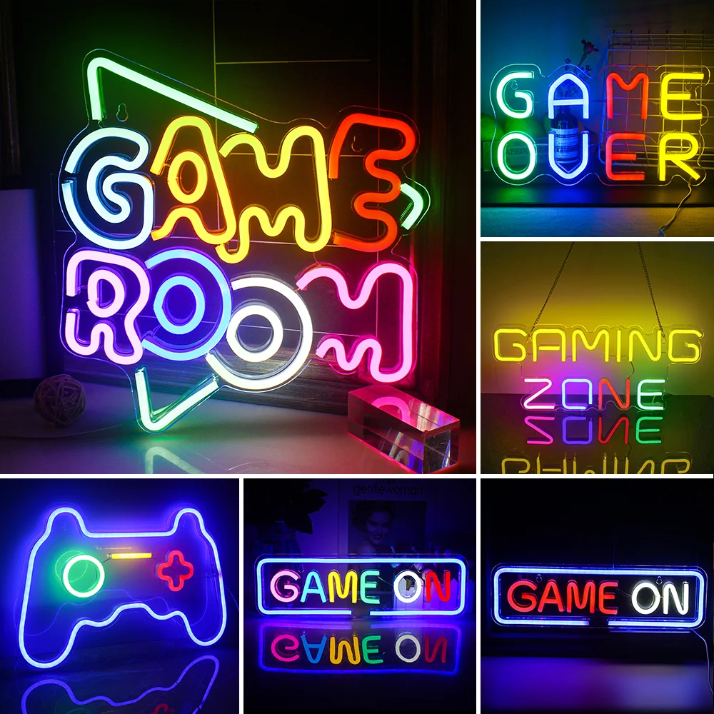 LED Neon Light Game Room Decor Game Console Game Zone Bedroom Hanging Night Lamp Party Holiday Cool Gift Neon Acrylic USB