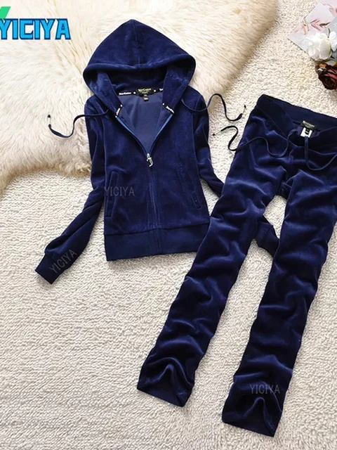 YICIYA Juicy Tracksuit Spring/Fall 2022 Women's Brand Velour Tracksuit Suit Women Velvet Zipper Sweatshirt And Pants Fat Sister royal blue