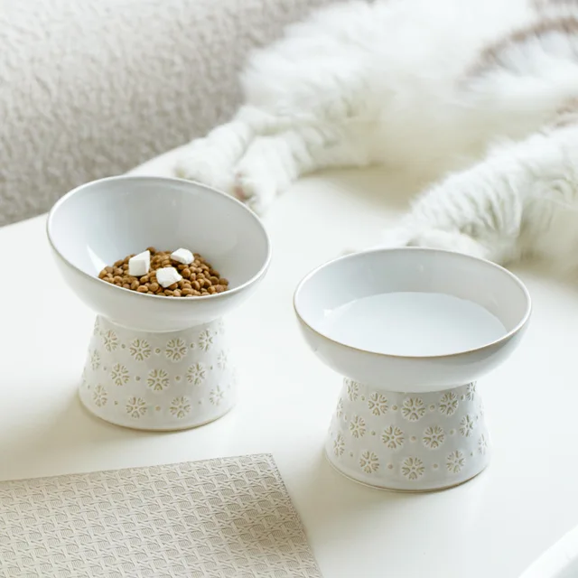 Cat Ceramic Bowl Pet Dogs Elevated Food Water Bowls Relief Printing Puppy  Drinking Eating Supplies