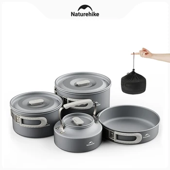 Naturehike Camping Pot Set 4-7 Persons Aluminum Alloy Cookware Pot Set Portable Outdoor Picnic Tableware Camping Cookware Kit 1