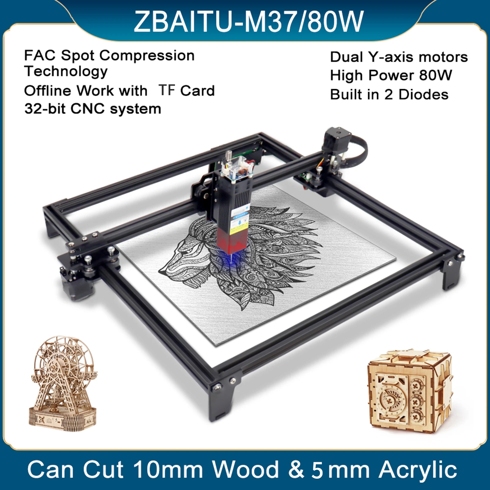 3d printers for sale 80W Laser Engraver 37x37cm Size Ultra-thin 0.08mm Fixed-focus Desktop DIY Full-Metal Engraving Cutting Machine Eye Protection best 3d printer
