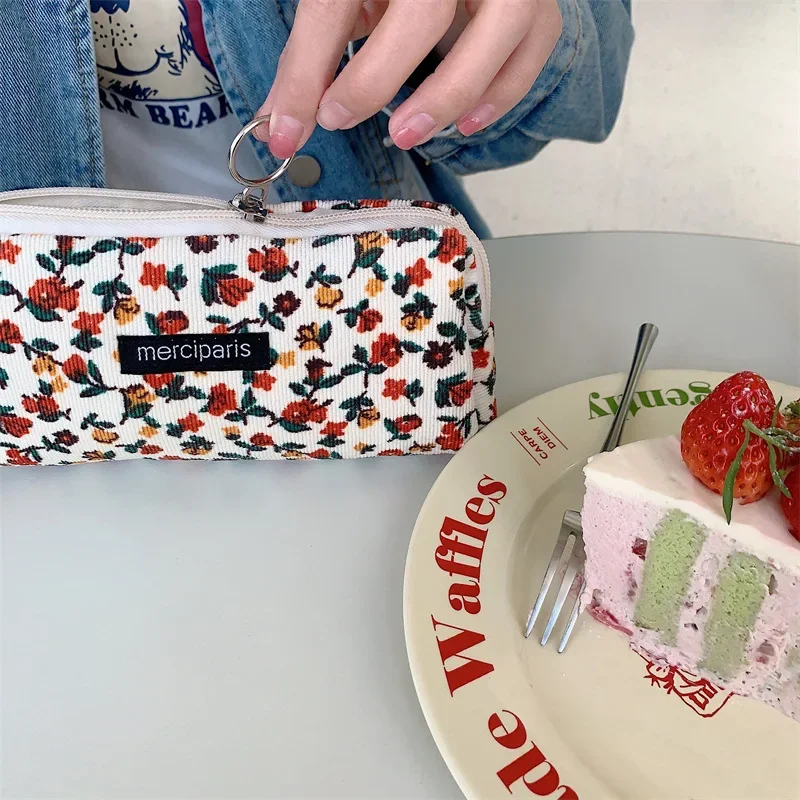 여아용 꽃 원단 연필 가방, 빈티지 꽃 연필 케이스, 한국 스타일 펜 파우치, 학교 사무실 용품